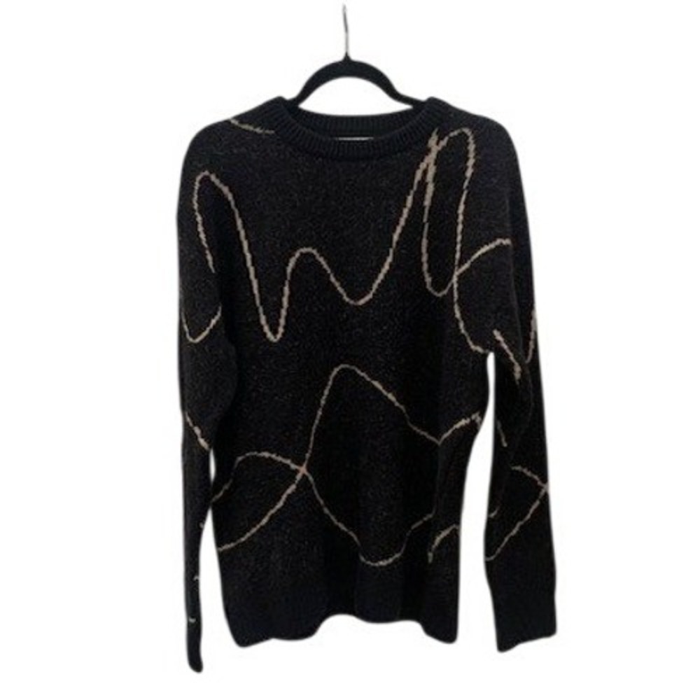 ZARA‎ Men Black Knit Sweater Long Sleeve Abstract Pattern Pullover Size L